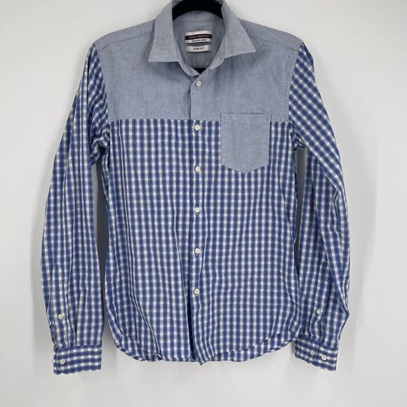 Gianni Valentino Slim fit Plaid Mixed Pattern Button Down Shirt medium - Picture 1 of 6